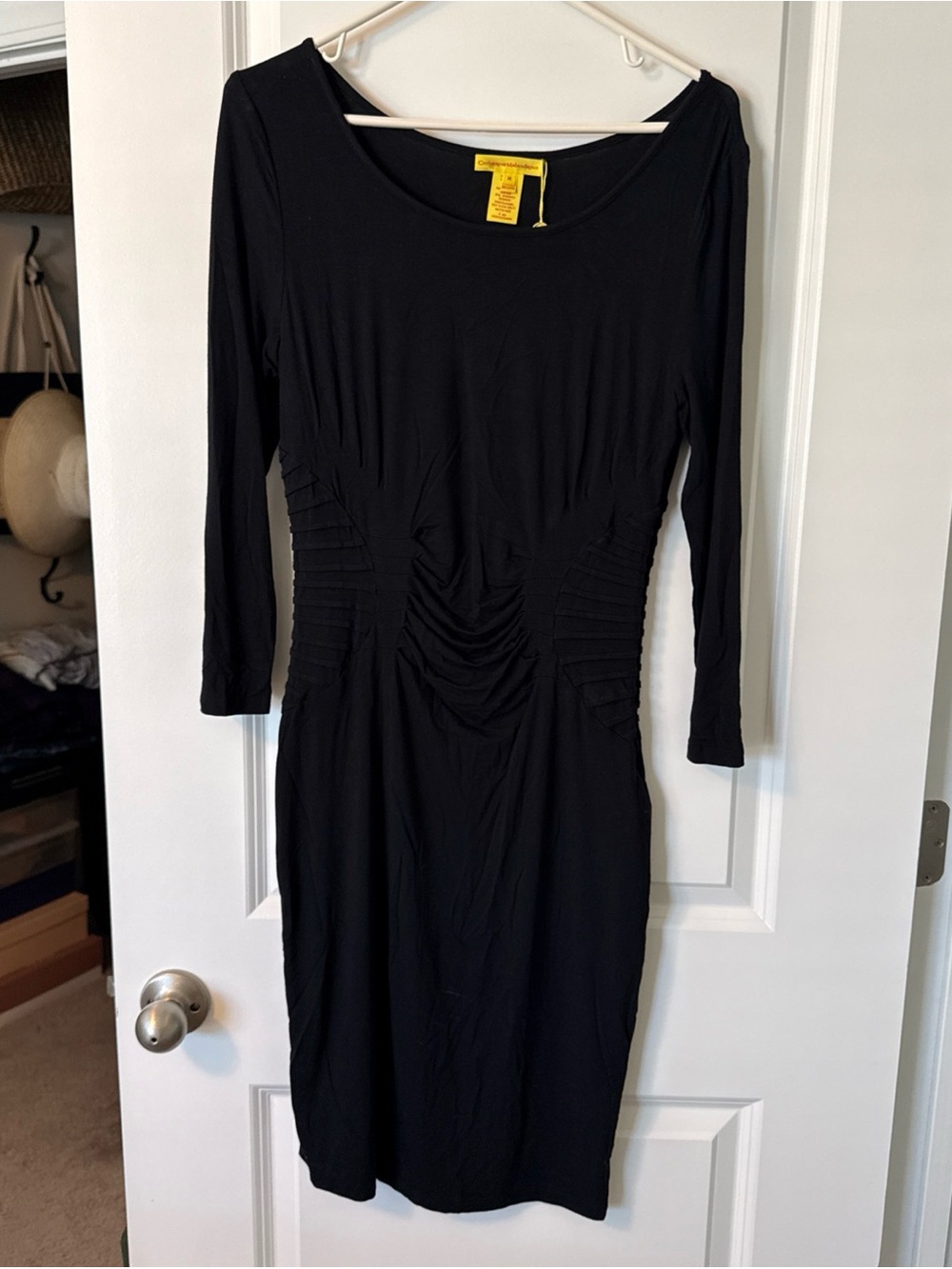 NEW CATHERINE MALANDRINO Womens Black Stretchy Knit Body-Con Dress Size Medium
